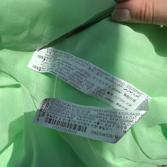 Zara Maxi Slip Dress Size Medium Mint Green Satin Spaghetti Straps Open Back - Picture 4 of 10